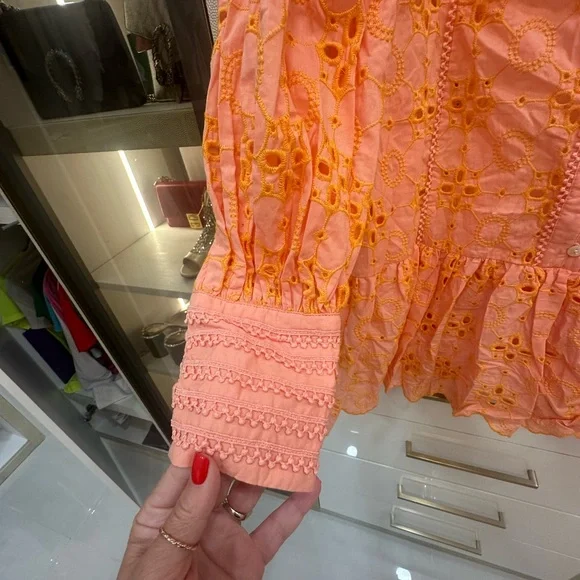 IC COLLECTION Peach and Yellow Embroidered Top - Picture 2 of 8